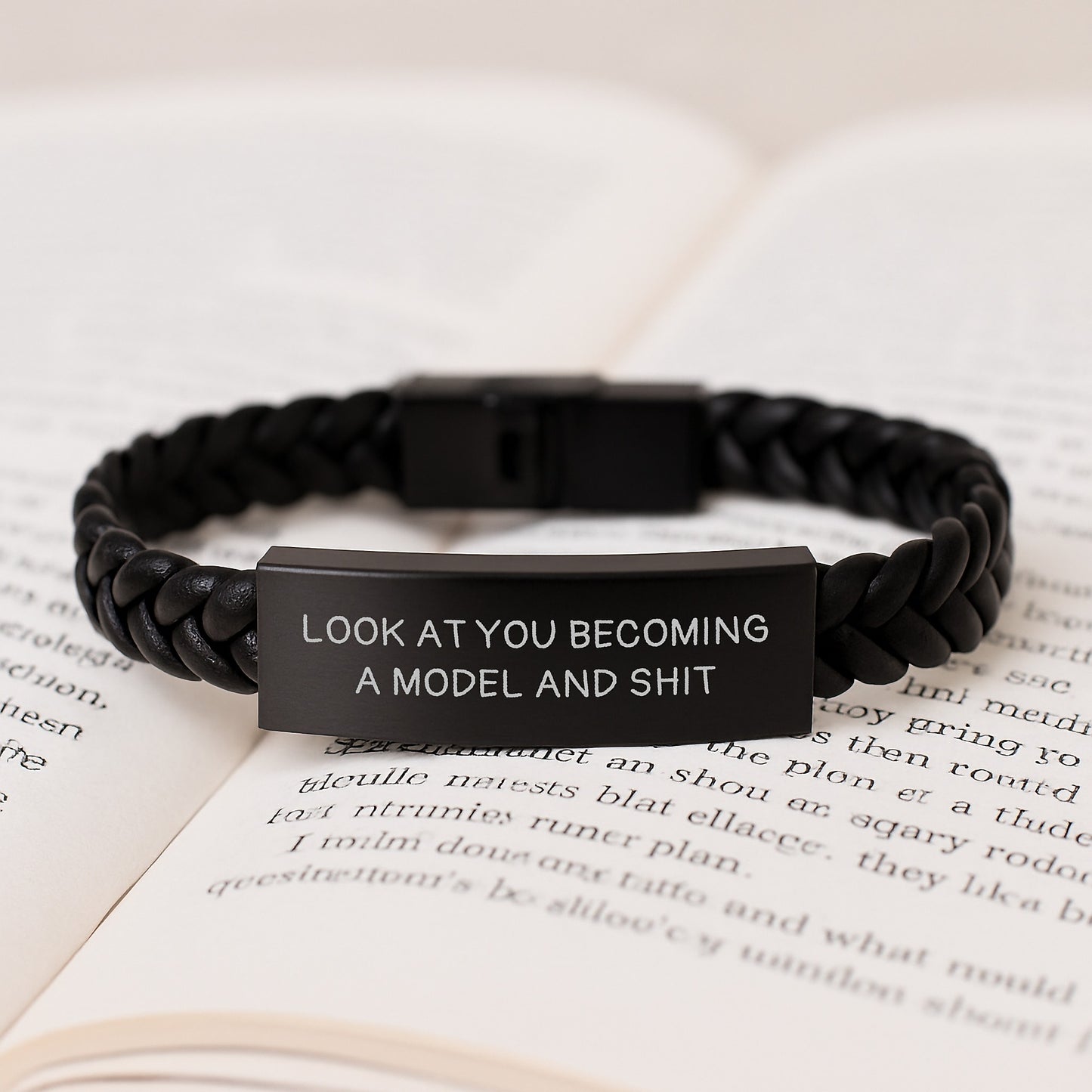 Funny Model Motivation Gifts, Interlaced Leather Bracelet for Mom, Look At You Becoming A Model And Shit Engraved Stainless Steel - Image 3