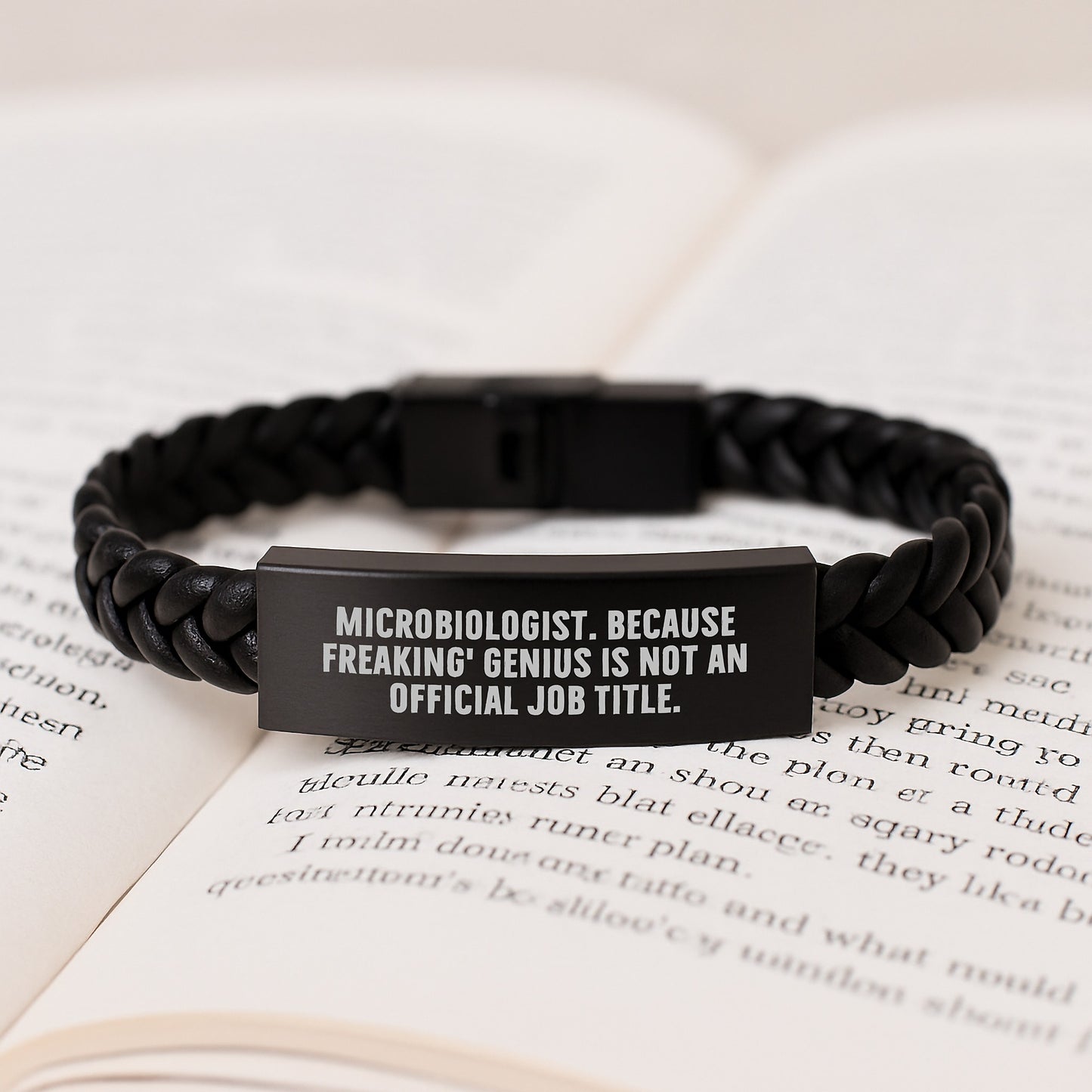 Funny Microbiologist Gifts for Men, Interlaced Leather Bracelet with Quote 'Microbiologist. Because Freaking' genius Is Not An Official Job Title.' from Friends on Birthday - Image 3