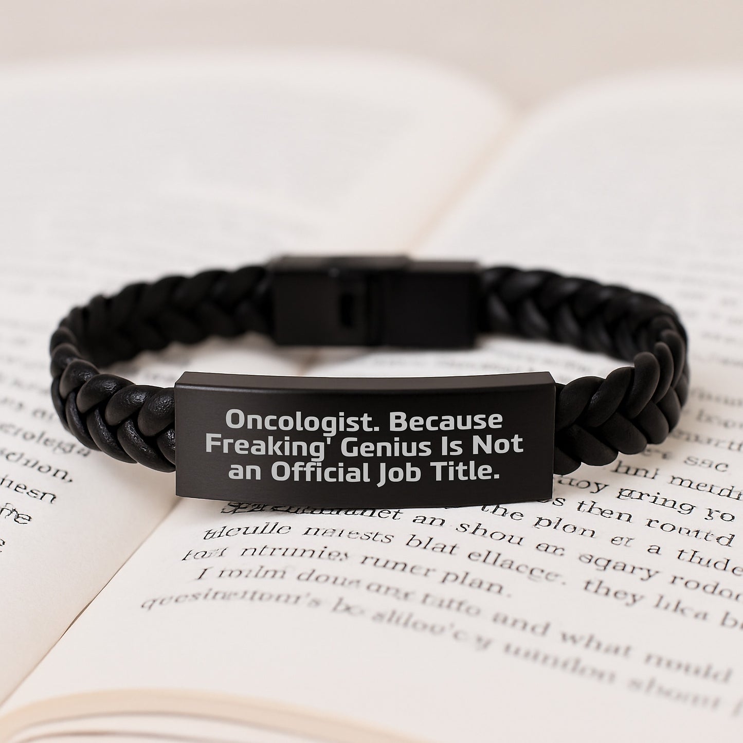 Funny Oncologist Gifts from Men to Men, Unique Interlaced Leather Bracelet Christmas Unique Gifts for Oncologist, 'Oncologist. Because Freaking' genius Is Not An Official Job Title.' - Image 3