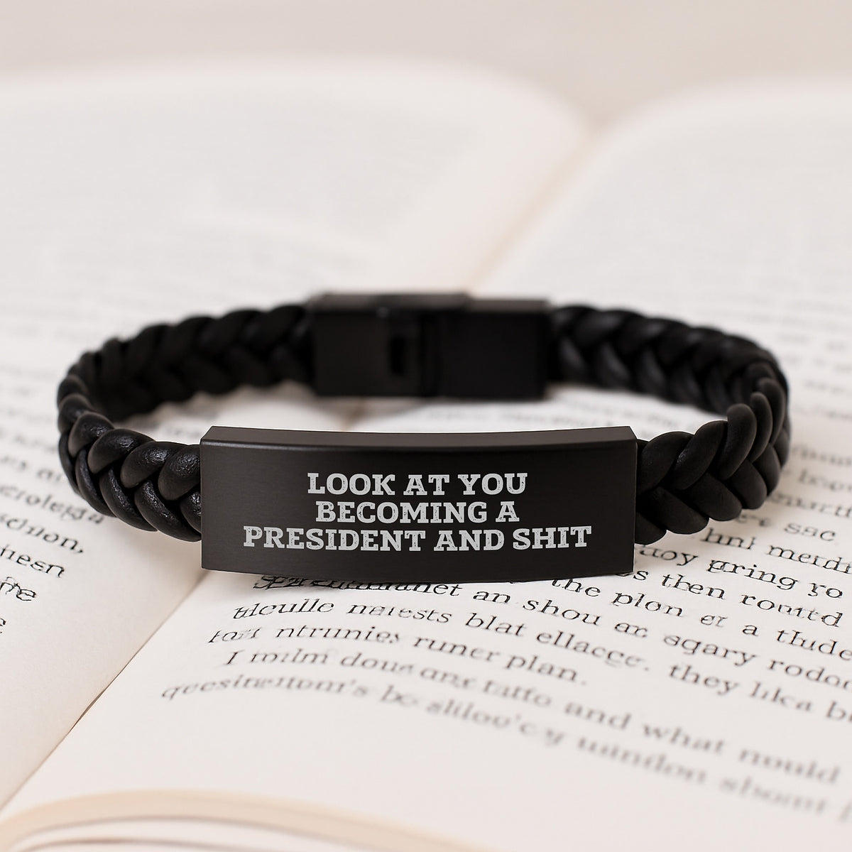 Funny President Interlaced Leather Bracelet Gifts for Men - President Engraved Leather Band - A Humorous Graduation Unique Gift from Friends - Image 3