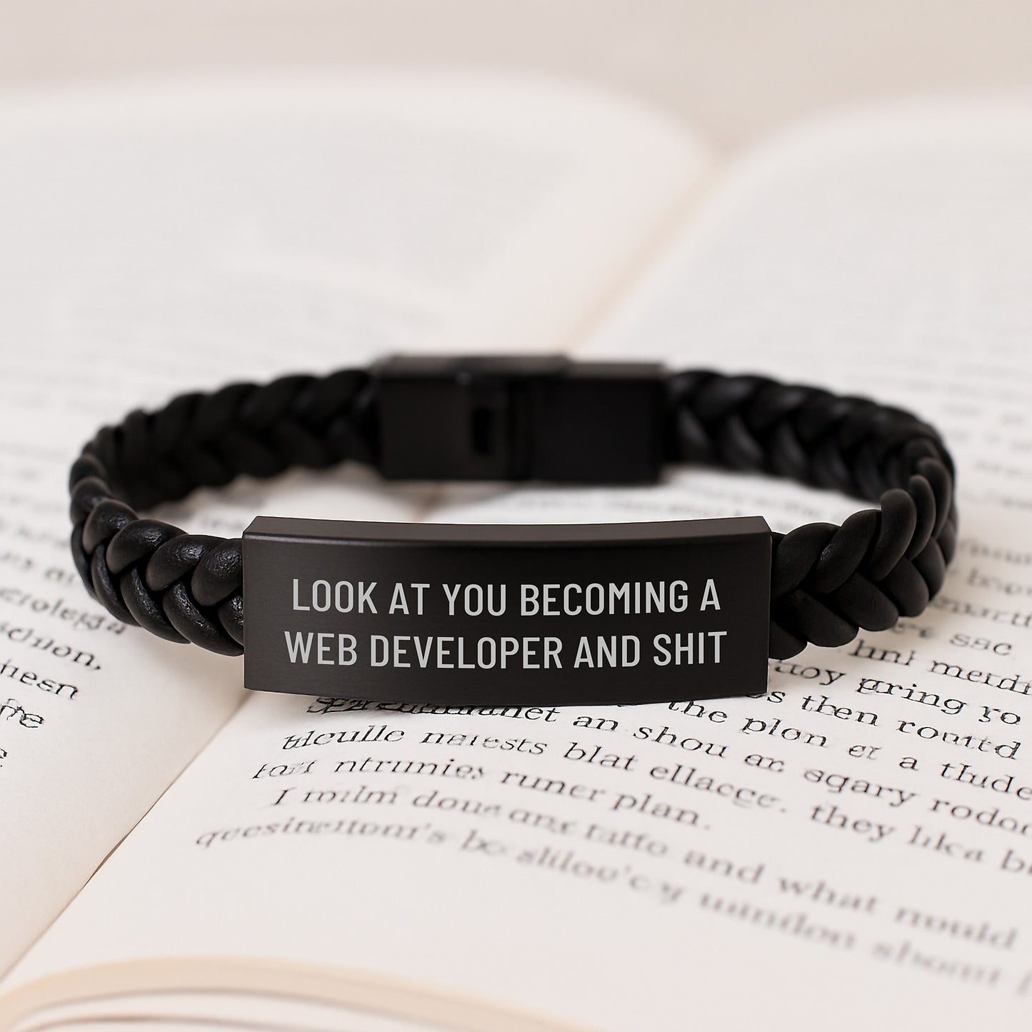 Gifts for Web Developers - Inspirational Quote - 'Look At You Becoming A Web Developer And Shit' Interlaced Leather Bracelet, Christmas Unique Gifts, Men's Accessory - Image 3