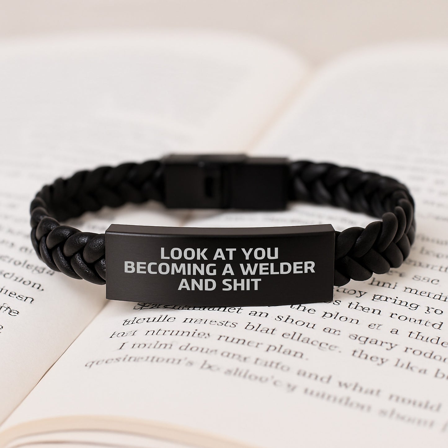 Funny Welder Gifts for Men, Christmas Unique Presents for Him, Interlaced Leather Bracelet with Stainless Steel, Look At You Becoming A Welder And Shit, Gifts from Friends to Fellow Welders - Image 3