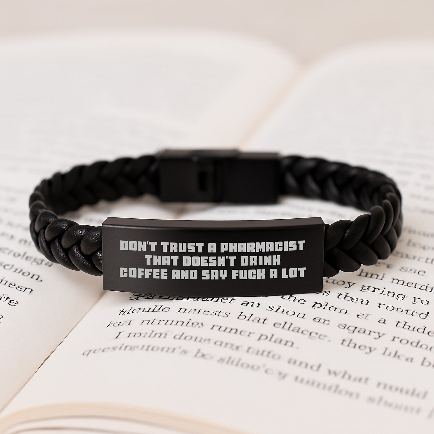 Funny Pharmacist Gifts from Coworkers - Don't Trust A Pharmacist That Doesn't Drink Coffee And Say 'F--k A Lot' - Interlaced Leather Bracelet, Graduation Unique Gifts for Pharmacist Men - Image 3