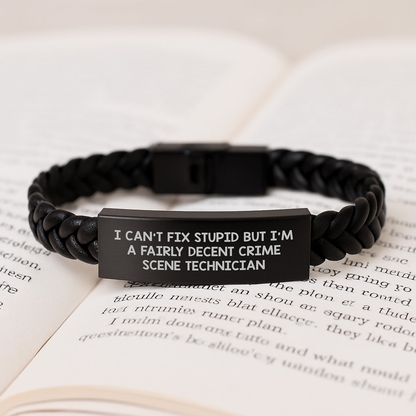 Funny Crime Scene Technician Gifts, I Can't Fix Stupid But I'm A Fairly Decent Interlaced Leather Bracelet for Crime Scene Technician Men, Graduation Unique Gifts from Friends - Image 3