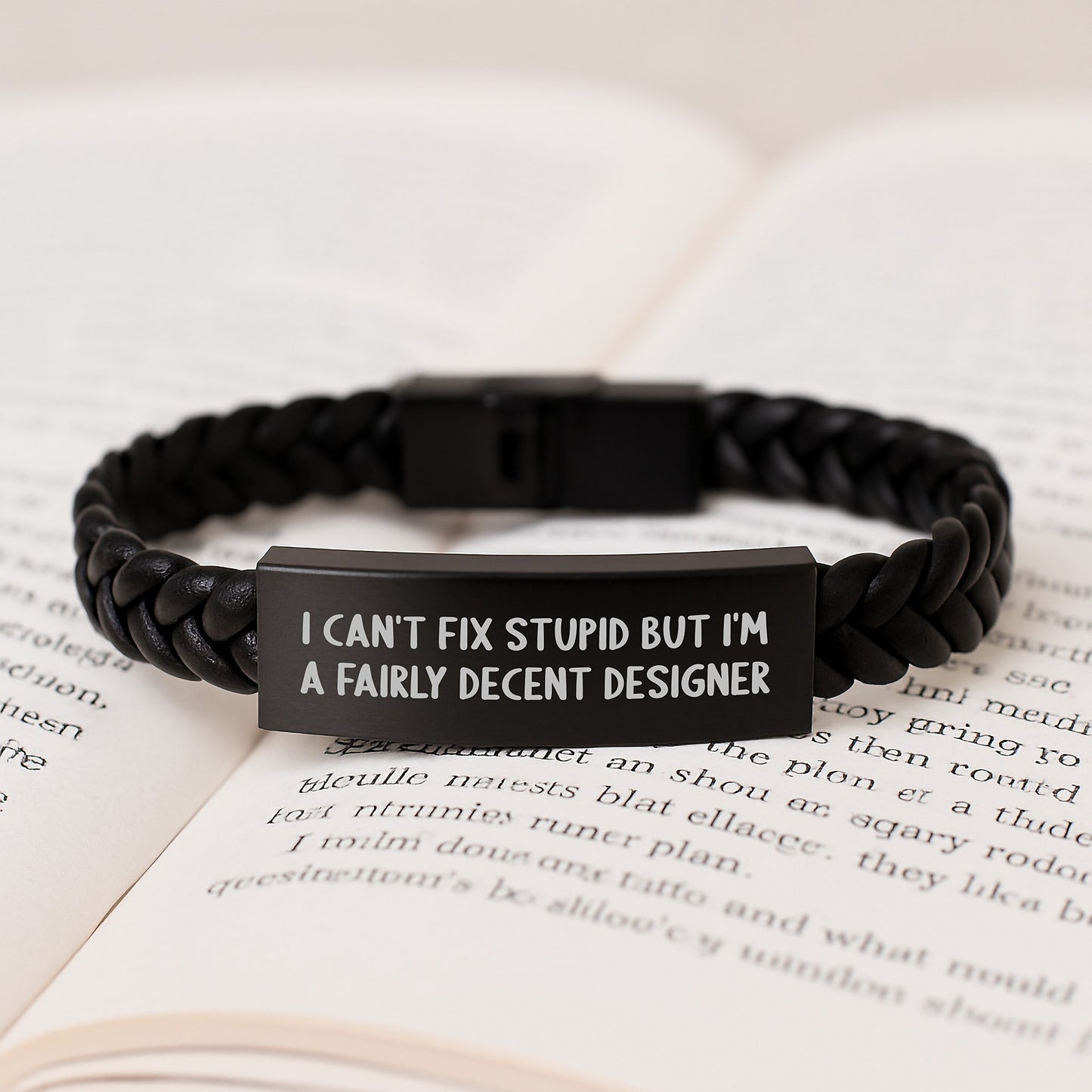 Designer Gifts from Friends for Men - Interlaced Leather Bracelet with Funny Quote 'I Can't Fix Stupid But I'm A Fairly Decent Designer' for Graduation, Unique Gifts from Men to Designer - Image 3