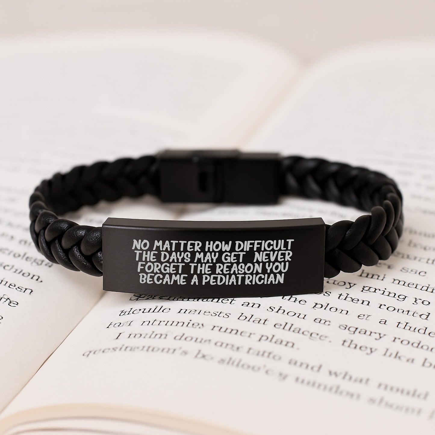 Pediatrician Inspiration Gifts for Men - Interlaced Leather Bracelet, Quote: 'Never Forget the Reason You Became a Pediatrician.', Gifts from Friends, Graduation Unique Gifts - Image 3