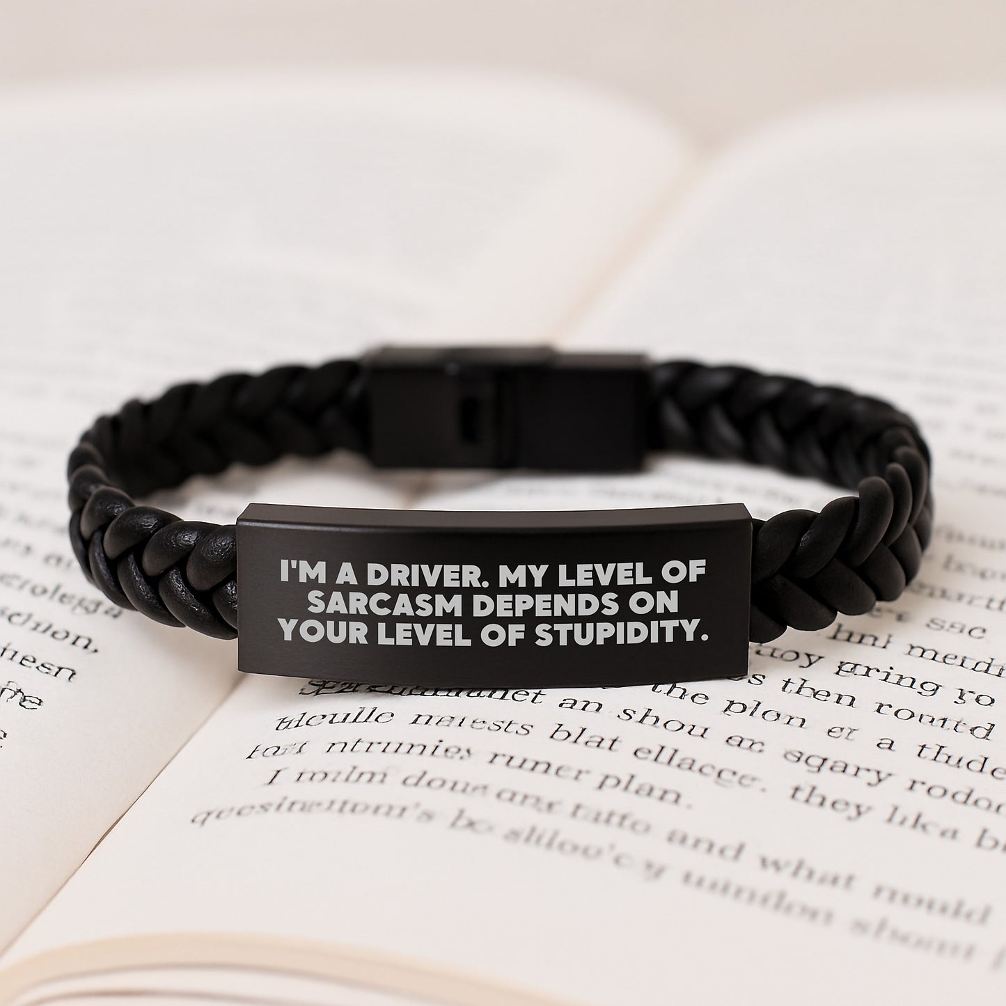 Funny Driver Gifts: Interlaced Leather Bracelet 'I'm A Driver. My Level Of Sarcasm Depends On Your Level Of Stupidity.' for Men, Women, Friends, Coworkers, and Family - Image 3