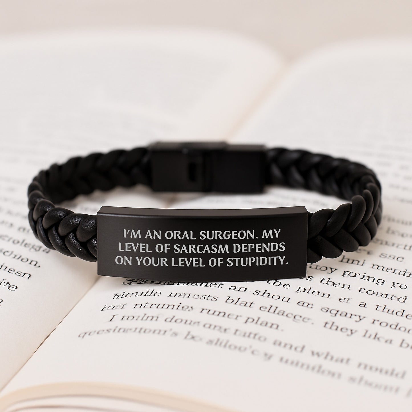 Funny Oral Surgeon Gifts for Men - Sarcasm Level Depends on Your Stupidity Graduation Unique Gifts from Friends for Oral Surgeon, Interlaced Leather Bracelet - Image 3
