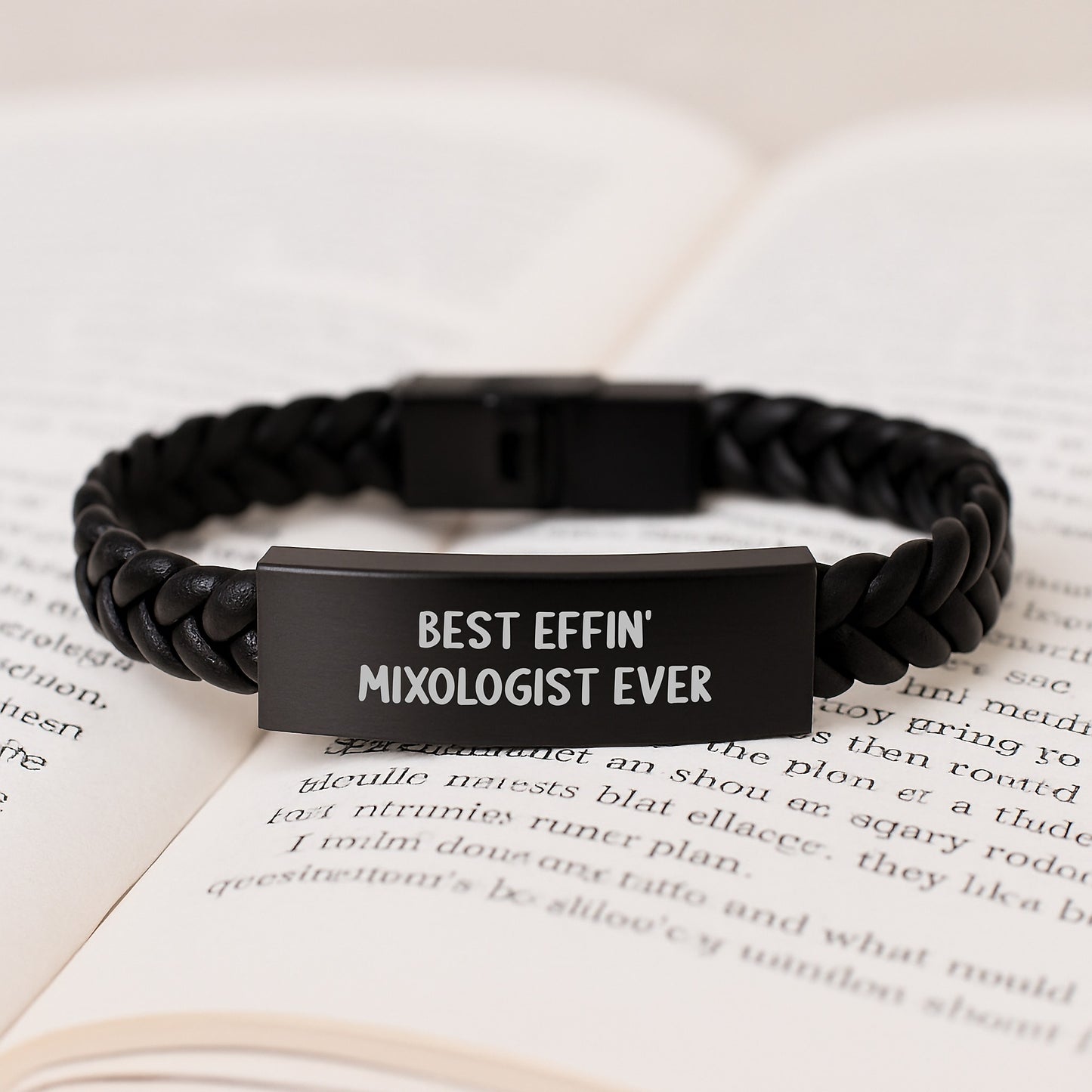 Funny Mixologist Gifts from Friends, Interlaced Leather Bracelet for Best Effin' Mixologist Ever, Christmas Unique Gifts for Men, Stainless Steel and PU Leather, Engraved - Image 3
