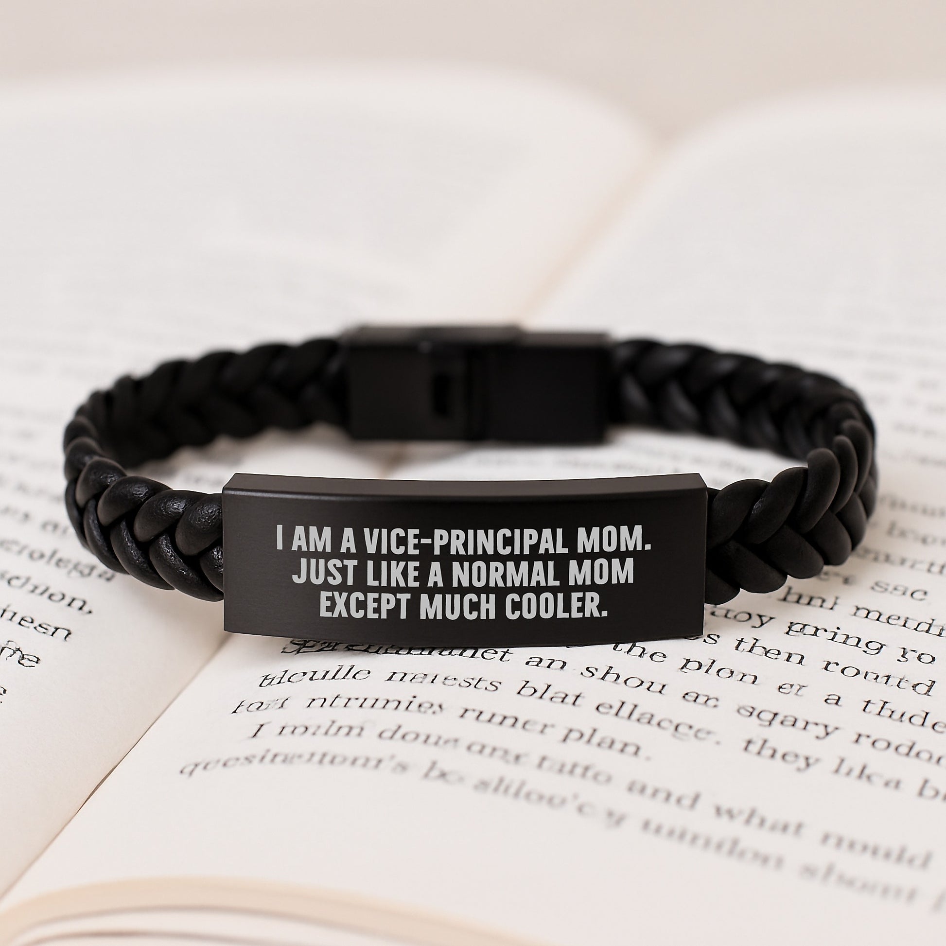 Vice-principal Mom Special Gifts from Women for Vice-principal Birthday Unique Interlaced Leather Bracelet, Funny Quote 'I Am A Vice-principal Mom. Just Like A Normal Mom Except Much Cooler.' - Image 3