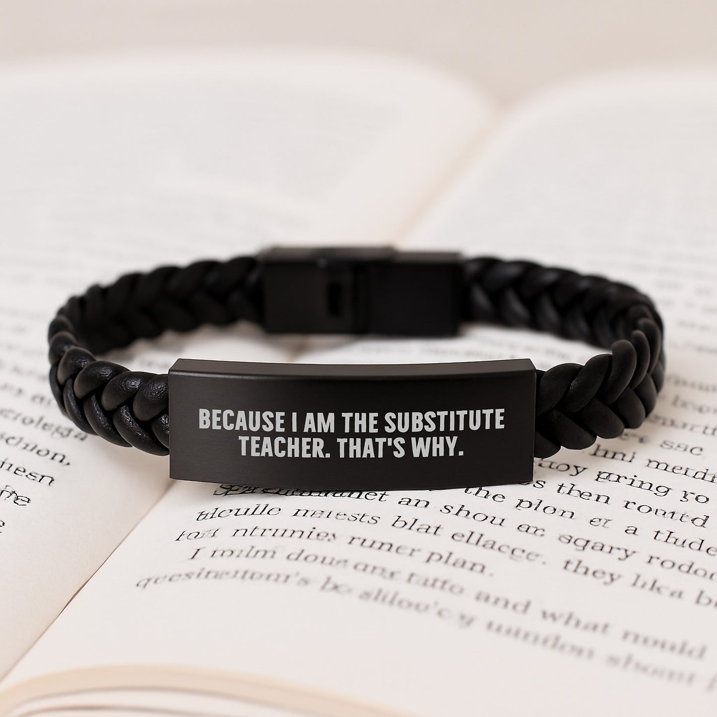 Funny Substitute Teacher Gifts - Because I Am The Substitute Teacher. That's Why. Interlaced Leather Bracelet, Birthday Unique Presents from Friends to Coworkers - Image 3