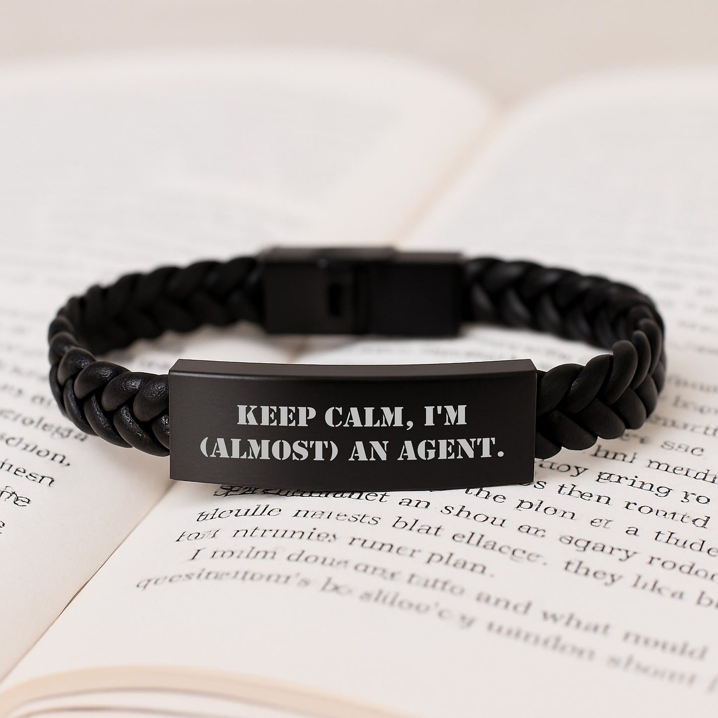 Funny Agent Gifts, Keep Calm I'm (almost) An Agent Interlaced Leather Bracelet, Gifts from Family to Birthday Agent, Unique Birthday Agent Gifts - Image 3