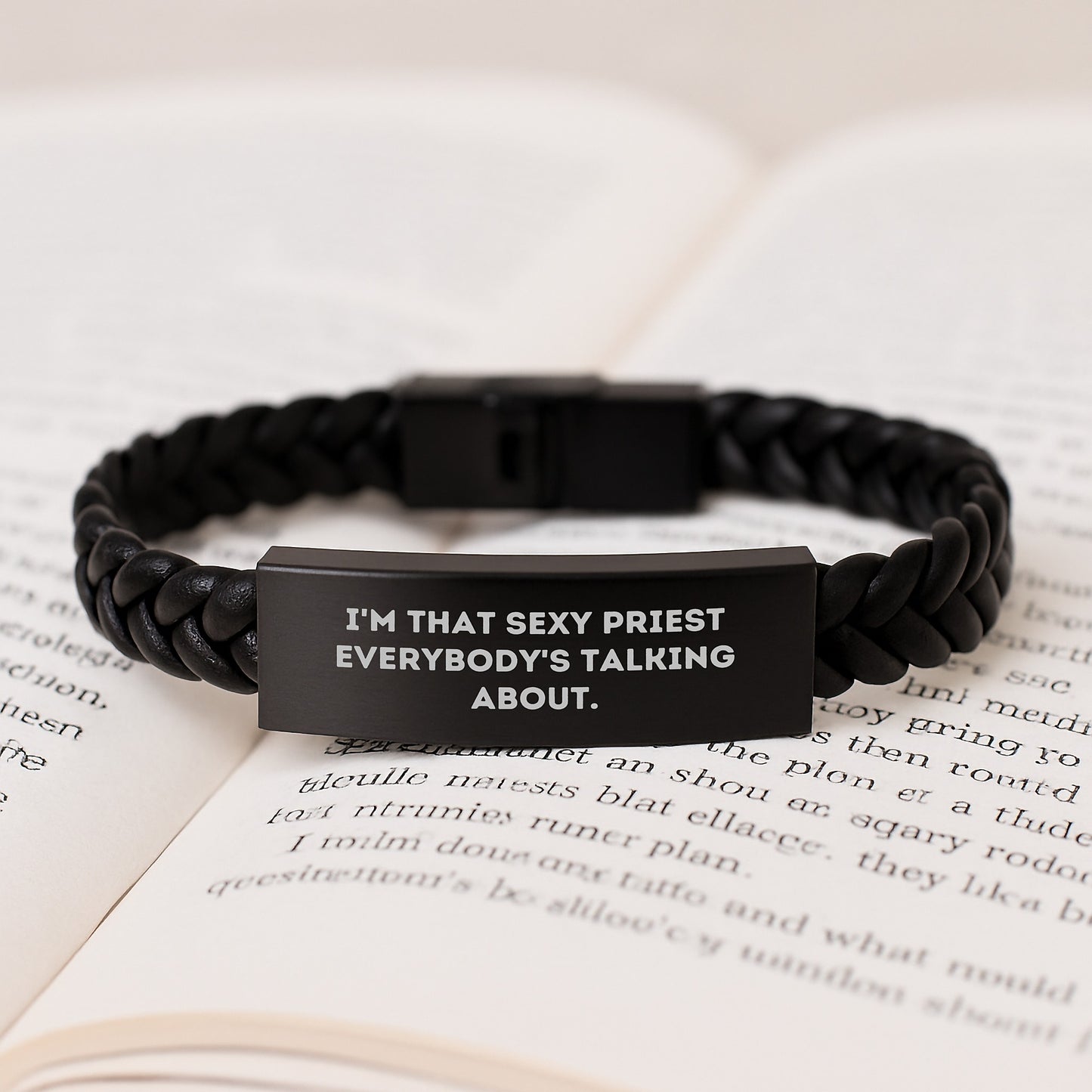 Funny Priest Quotes, Interlaced Leather Bracelet Gifts from Friends, Gifts for Priest on Birthday - Durable Engraved Stainless Steel - Image 3