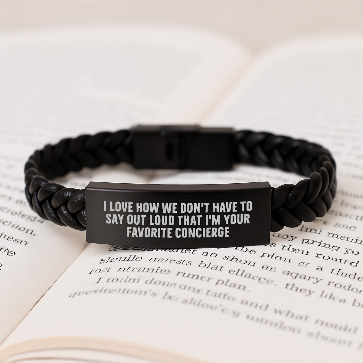 Concierge Gifts from Friends, Christmas Unique Interlaced Leather Bracelet, Funny Quote 'I Love How We Don't Have To Say Out Loud That I'm Your Favorite Concierge' - Image 3
