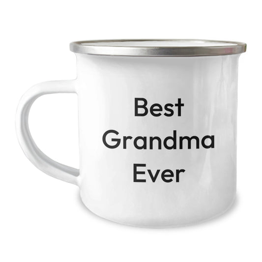 Funny Grandma Camping Mug, Best Grandma Ever Quote, Gifts from Family for Grandma's Birthday, 12 oz Stainless Steel Enamel Mug, Hand Wash Recommended, Permanent Printing - Image 1