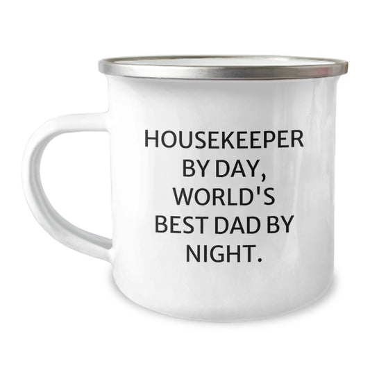 Funny Housekeeper Gifts, Housekeeper By Day, World's Best Dad By Night. Camping Mug, Birthday Unique Gifts from Family to Housekeeper - Image 1