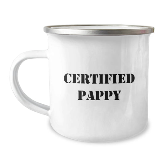 Funny Pappy Gifts from Friends for Men Camping Mug, Certified Pappy Quote, 12 oz Stainless Steel with Enamel Finish, Perfect Graduation Unique Gifts - Image 1