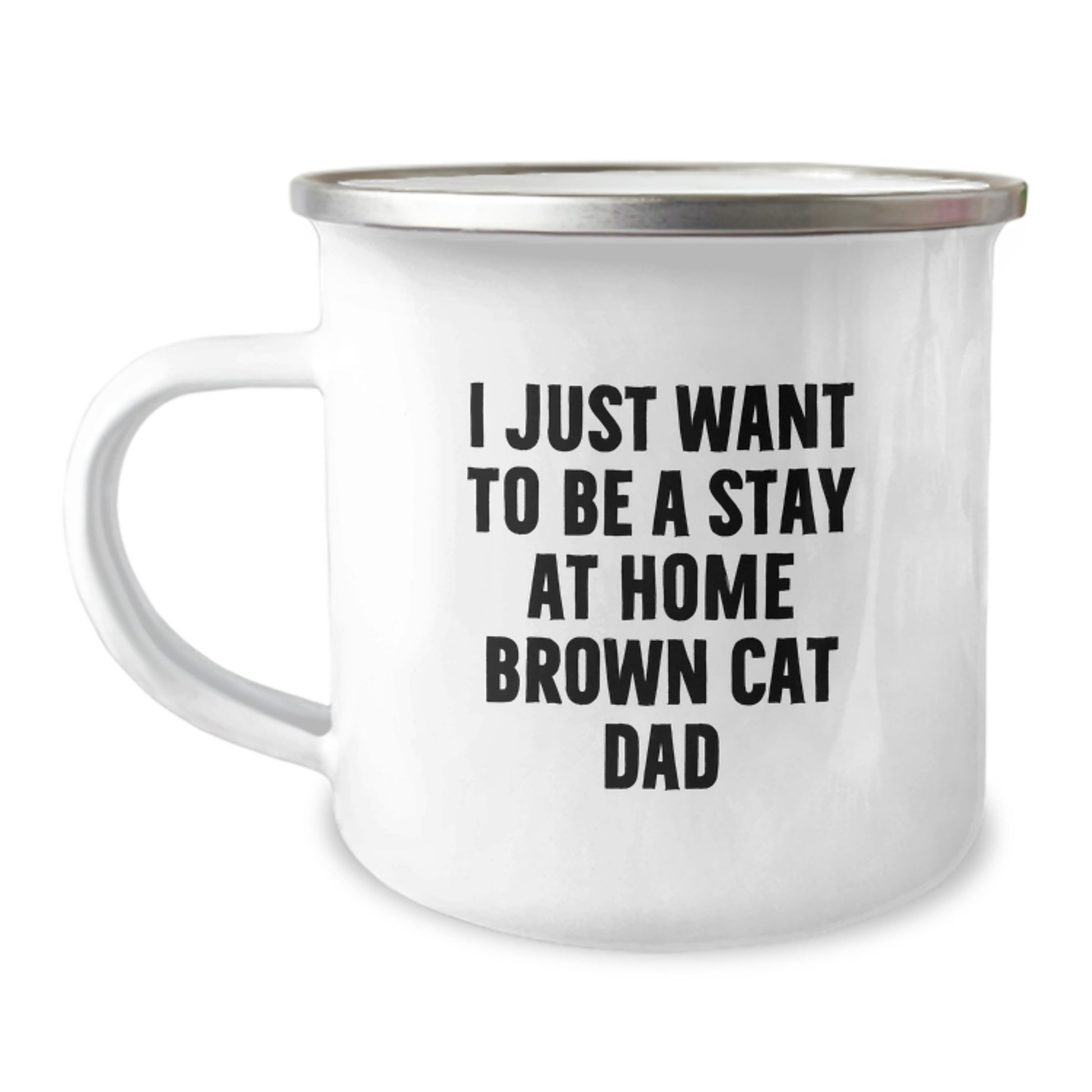 Funny Brown Cat Dad Gift for Men, Graduation Unique Gifts from Family, 'I Just Want To Be A Stay At Home Brown Cat Dad' Printed Camping Mug - Image 1