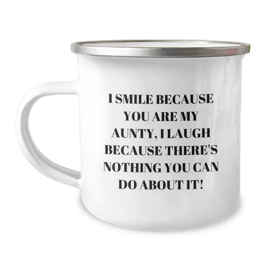 Funny Aunty Gifts, Gifts from Family to Aunty, Aunty Camping Mug, I Smile Because You Are My Aunty, Christmas Unique Gifts for Aunty - Image 1