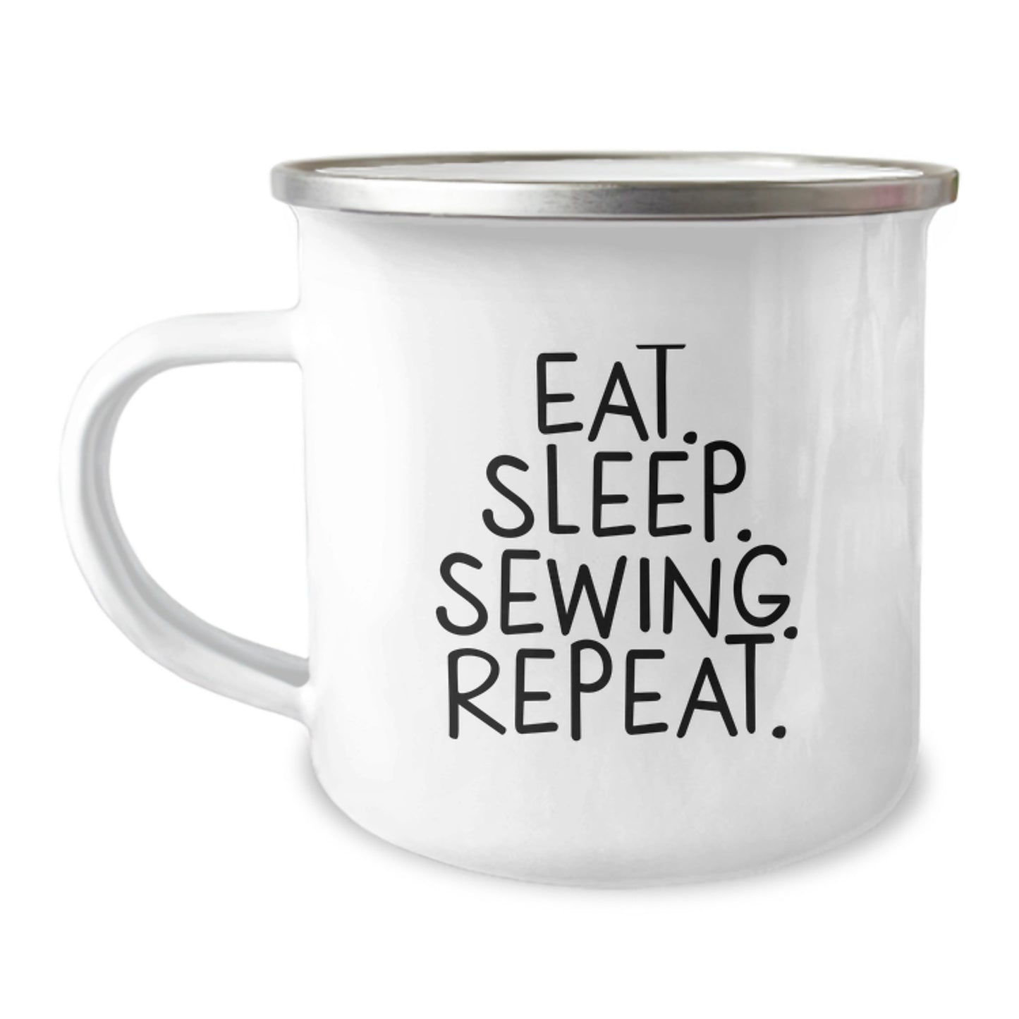 Sewing Enthusiasts Gifts from Family for Friends - Eat. Sleep. Sewing. Repeat. Sewing Camping Mug for Graduation - Image 1