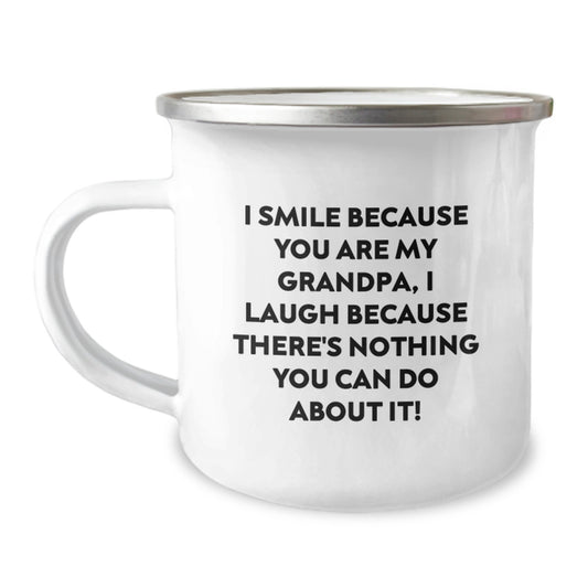 Funny Grandpa Gifts, I Smile Because You Are My Grandpa, Camping Mug for Birthday, Gifts from Family, Gifts for Grandpa - Image 1