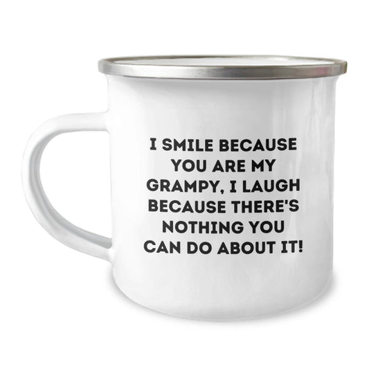 Grampy Gifts from Family, I Smile Because You Are My Grampy, Funny Camping Mug for Graduation, Hand-Wash Recommended, 12 oz - Image 1