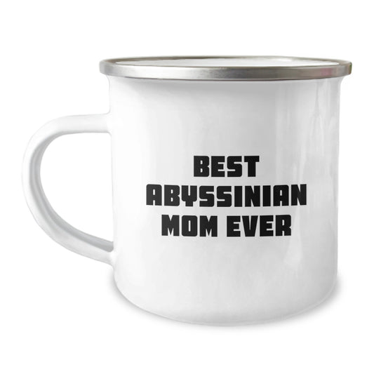 Funny Abyssinian Cat Gifts from Mom - Best Abyssinian Mom Ever Quote on 12 oz Camping Mug for Graduation - Image 1