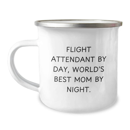 Flight Attendant Gifts Funny Mug, Camping Mug for Birthday, Gifts from Friends for Flight Attendant By Day, World's Best Mom By Night. - Image 1