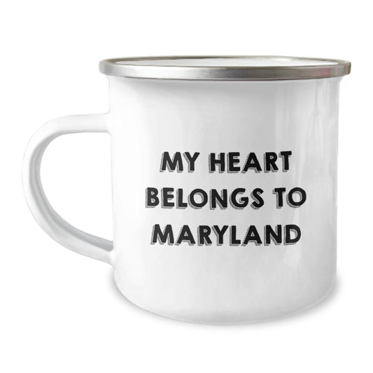 Maryland Lovers Camping Mug, Funny Quote 'My Heart Belongs To Maryland' Gifts for Friends from Family, Gifts for Women, Birthday Unique Gifts - Image 1