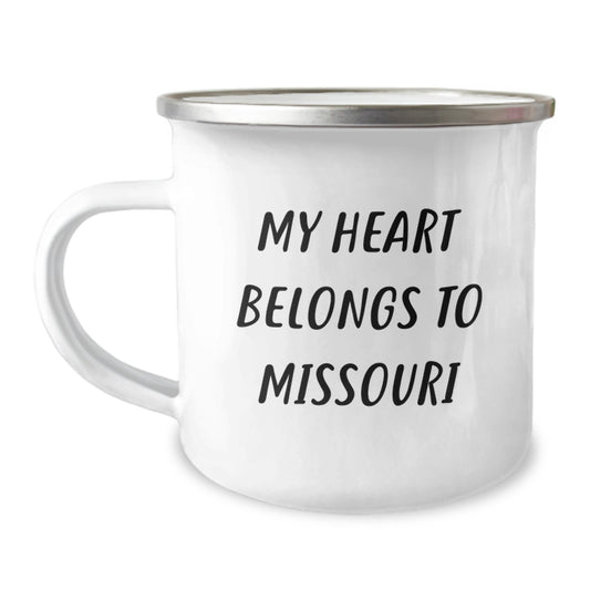 Missouri Camping Mug, 'My Heart Belongs To Missouri', Funny Quote Gifts from Friends, Unique Birthday Unique Gifts for Missouri Enthusiasts, Camping Mugs Gifts for Men, Women - Image 1
