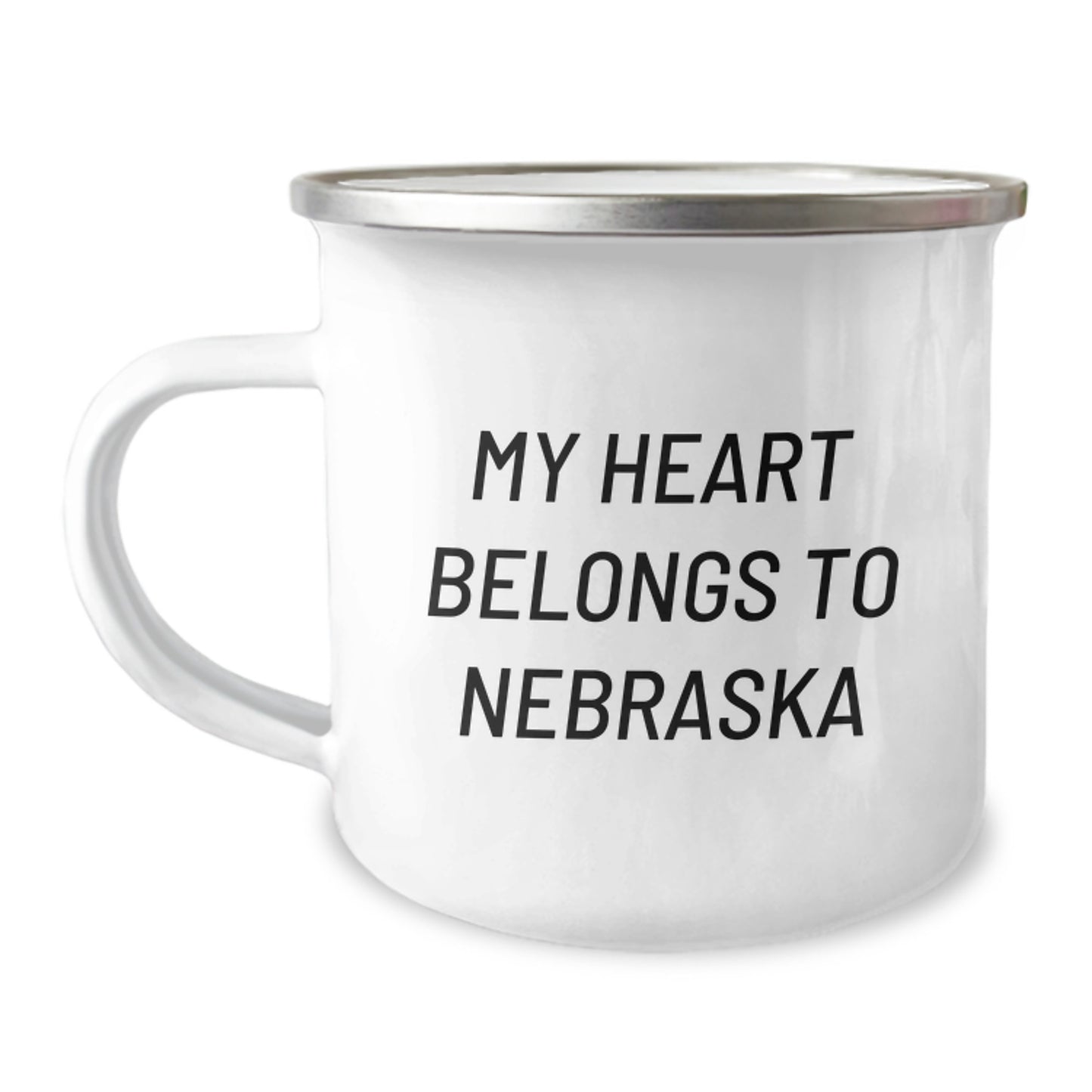 Nebraska Lovers Camping Mug, 'My Heart Belongs To Nebraska', Funny Gift for Birthday, Gifts from Friends, Nebraska Gifts for Men - Image 1