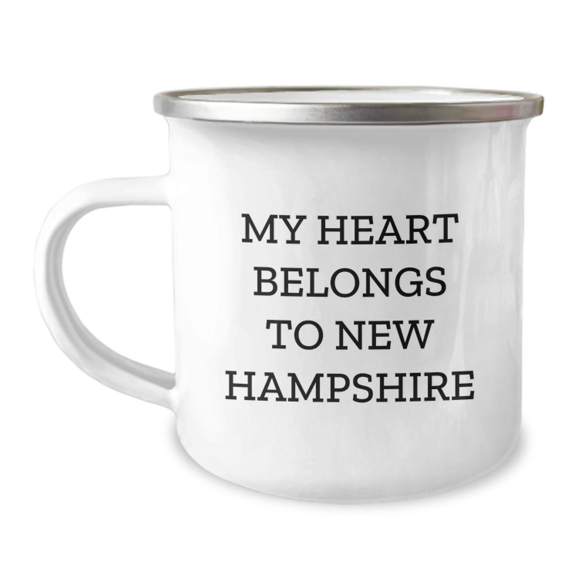 Funny New Hampshire Gifts for Men and Women, Camping Mug with 'My Heart Belongs To New Hampshire' Quote, Gifts from Friends and Family for Birthday - Image 1