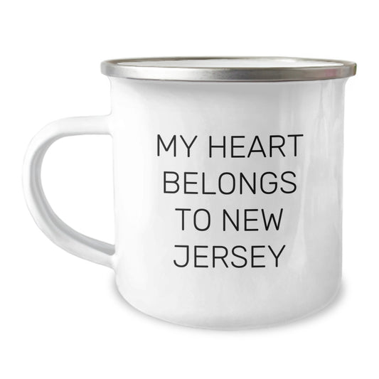 New Jersey Lovers Camping Mug, Funny Quote 'My Heart Belongs To New Jersey', Gifts for Men, Women, Friends from Family on Birthday - Image 1