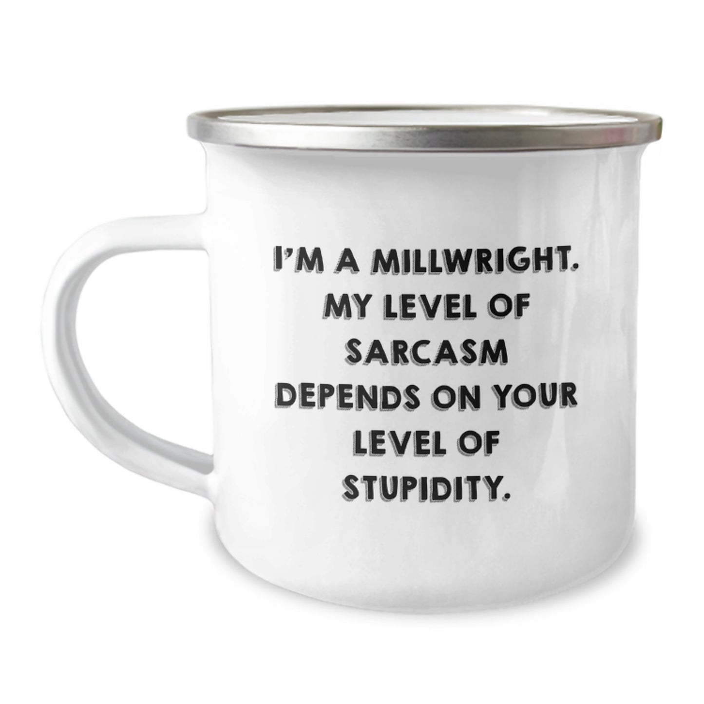Funny Millwright Camp Mug, Gifts from Friends for Millwright, Birthday Unique Gifts, 'I'm A Millwright. My Level Of Sarcasm Depends On Your Level Of Stupidity.' - Image 1