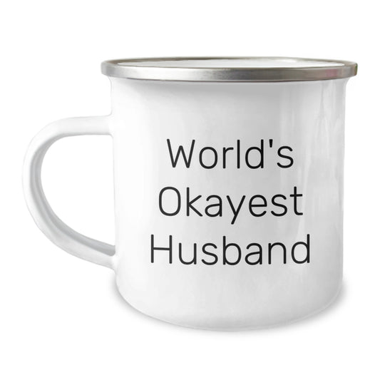 Husband Gifts - World's Okayest Husband Funny Camping Mug, Birthday Unique Gifts from Men to Husband, Husband's Favorite Camping Mug - Image 1