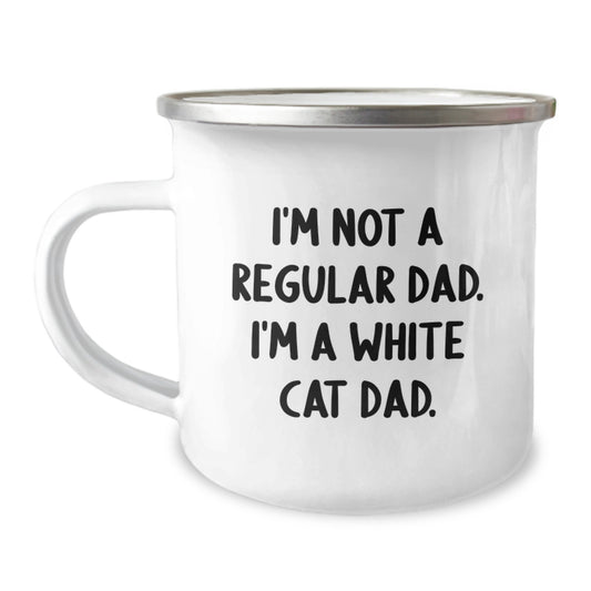 Funny White Cat Camping Mug Gifts for White Cat Lovers - Christmas Unique Gifts from Dad to Son - I'm Not A Regular Dad - Image 1