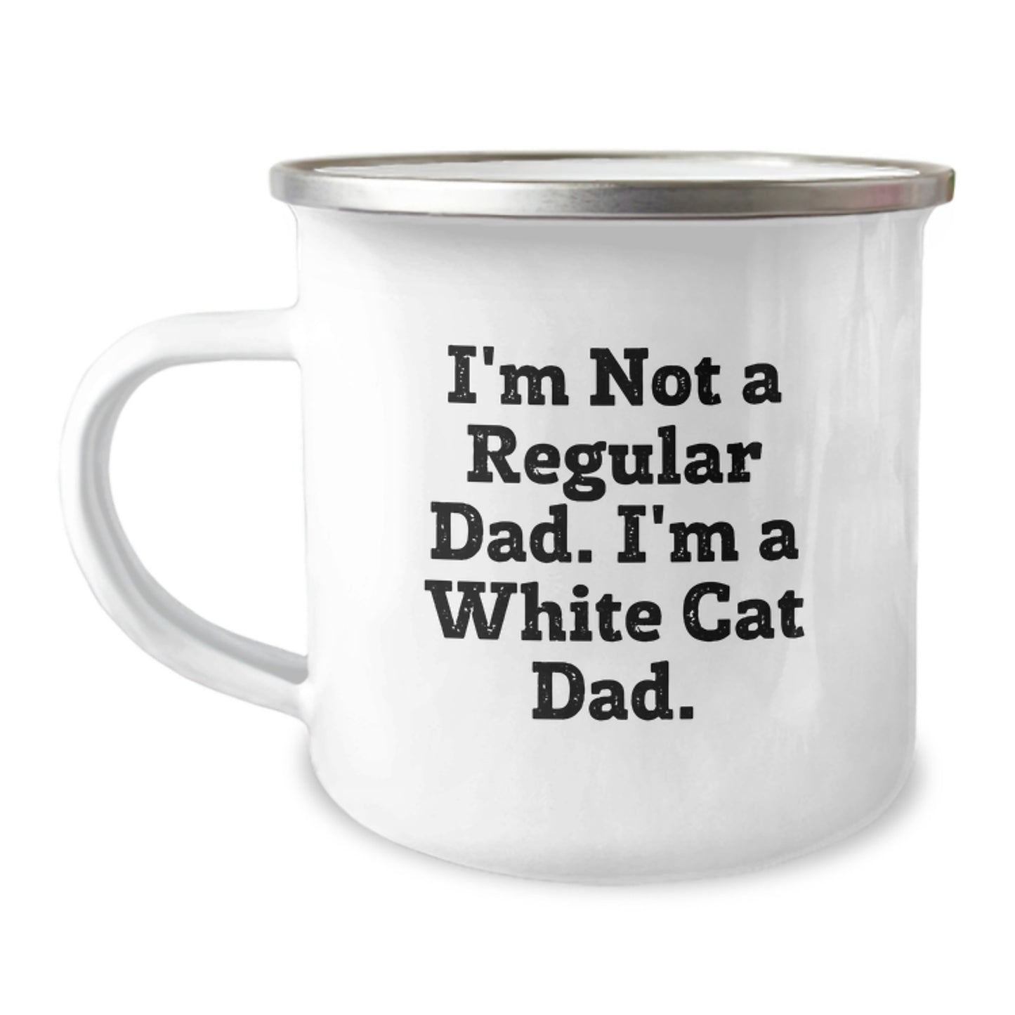 White Cat Camping Mug Gifts from Dad to White Cat Lover - Funny Cat Dad Quote Christmas Unique - Image 1