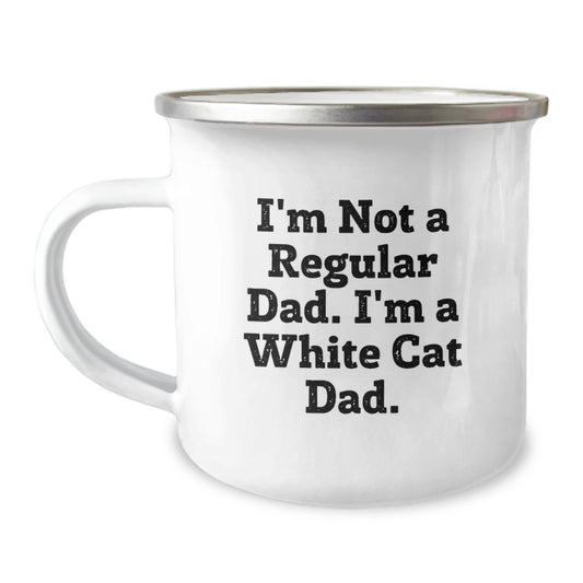 White Cat Camping Mug Gifts from Dad to White Cat Lover - Funny Cat Dad Quote Christmas Unique - Image 1