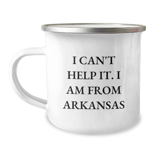 Arkansas Proud Camping Mug, Funny Quote 'I Can't Help It. I Am From Arkansas', 12 Oz Stainless Steel with Enamel Finish, Birthday Unique Gifts from Friends to Family - Image 1