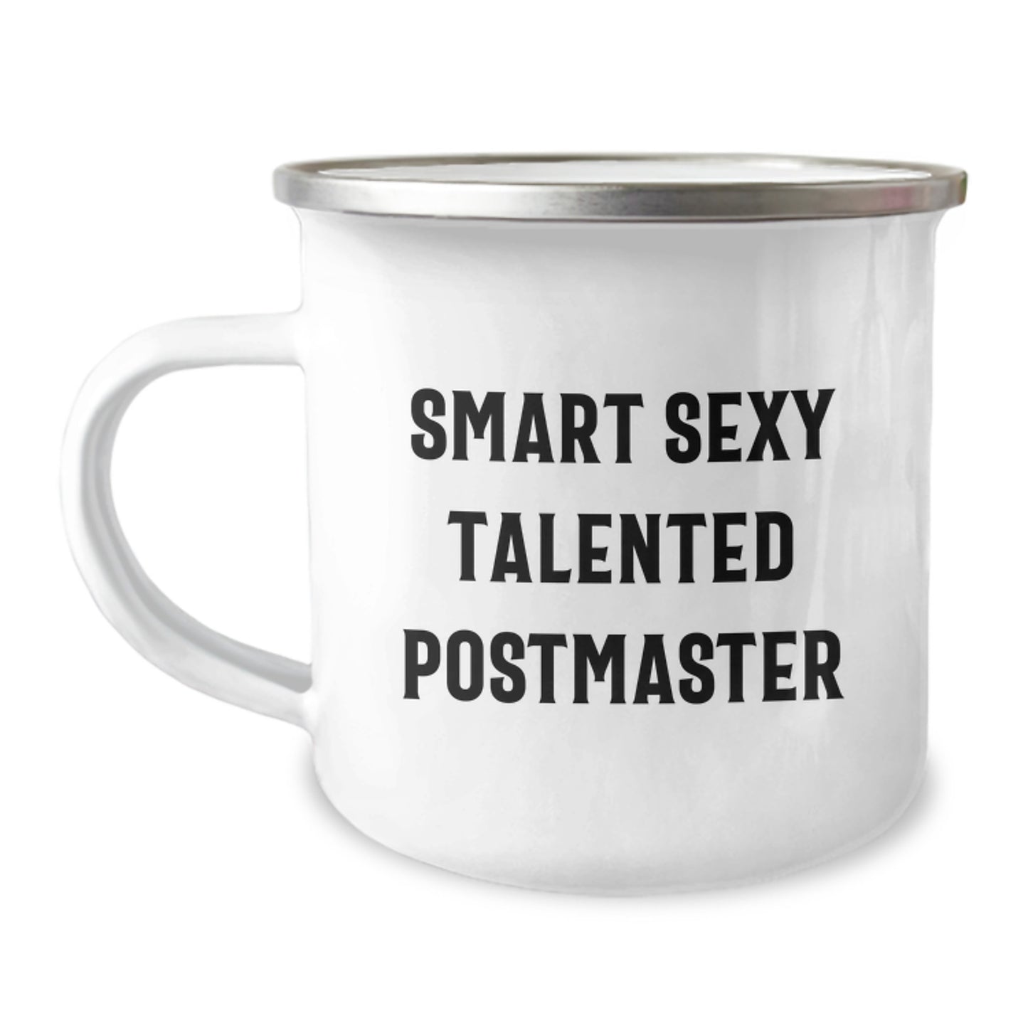 Funny Postmaster Camping Mug, Gifts from Friends, Unique Graduation Gifts for Him, Enamel Finish, 12 oz Capacity - Image 1