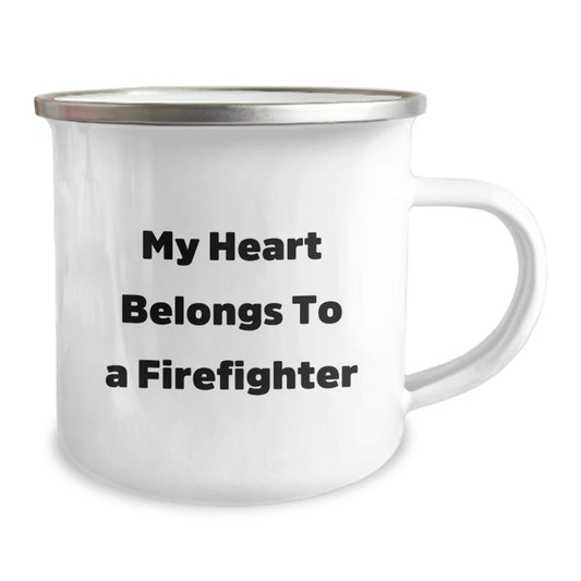 Funny Firefighter Gifts from Men for Firefighter Love Christmas Unique Gifts, My Heart Belongs To A Firefighter Firefighter Humor Camping Mug, Firefighter Wife Gifts - Image 2