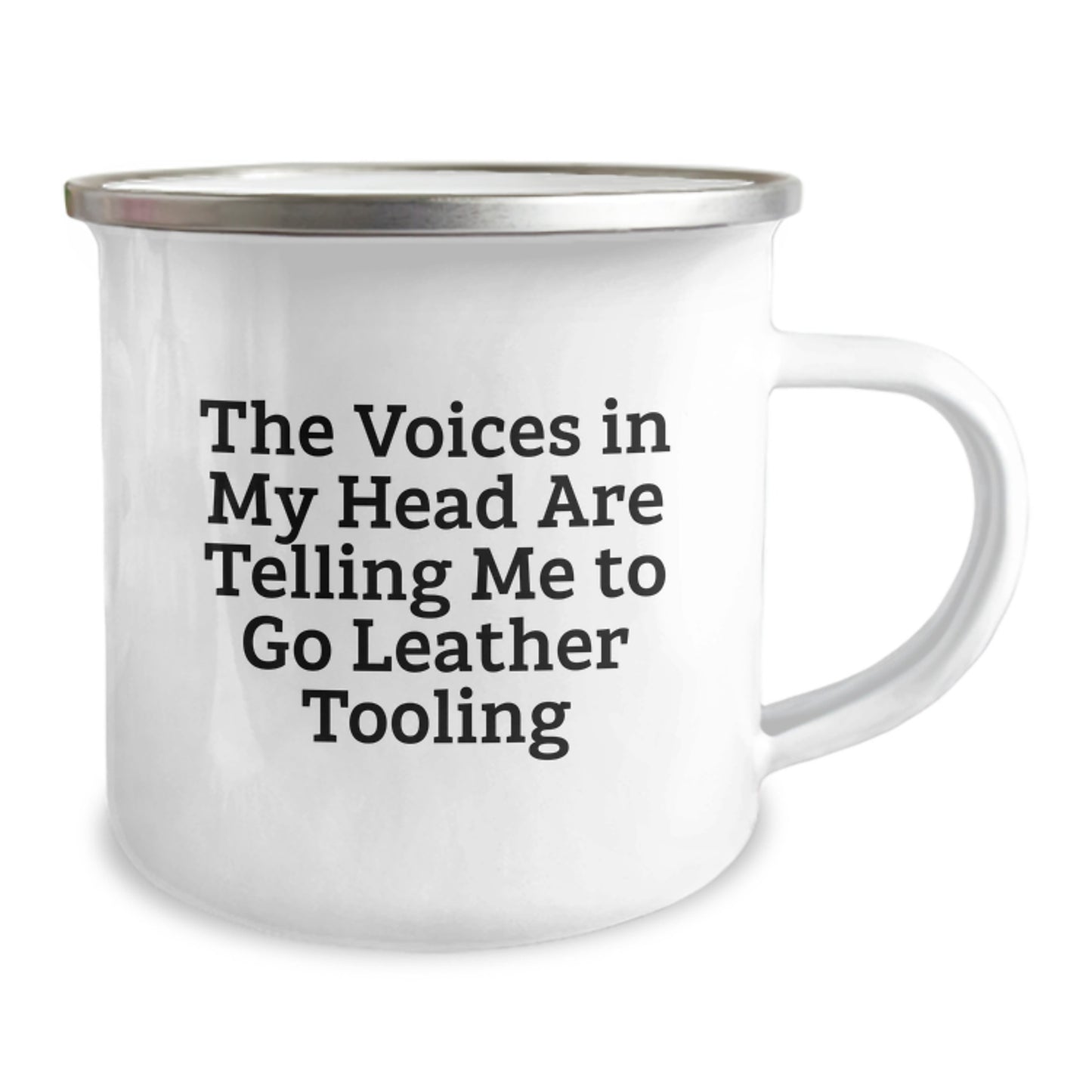 Funny Leather Tooling Gift for Friends - Birthday Unique Leather Tooling Camping Mug 'The Voices In My Head Are Telling Me To Go Leather Tooling' - Image 2