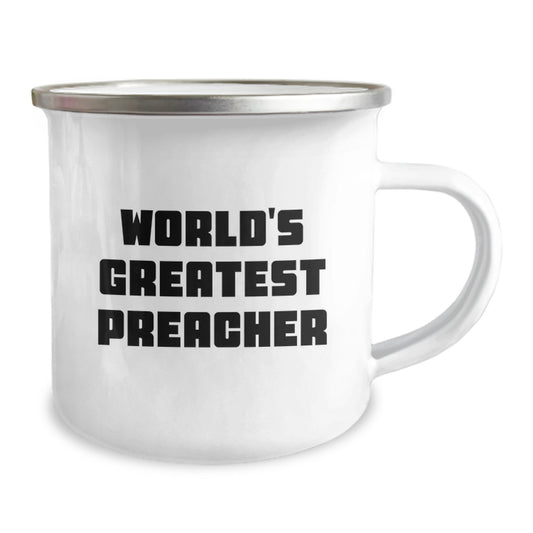Funny Preacher Gifts for Preachers - Unique Father's Day Unique Gifts from Friends to Men Preachers, World's Greatest Preacher Camping Mug, Stainless Steel Enamel Finish - Image 2