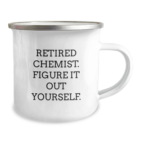 Funny Chemist Gifts for Men, Unique Birthday Presents from Family to Friends, Camping Mug with 'Retired Chemist. Figure It Out Yourself.' Quote - Image 2