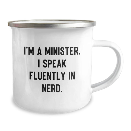 Funny Minister Gifts from Friends - Gifts for Minister with I'm A Minister. I Speak Fluently In genius. Enamel Camping Mug - Perfect for Graduation Unique Gifts - Image 2