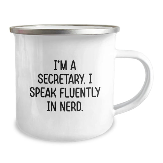 Funny Secretary Gifts, 'I'm A Secretary. I Speak Fluently In genius.' Enamel Camping Mug for Secretary Graduation, Gifts from Friends, Coworkers, or Family - Image 2