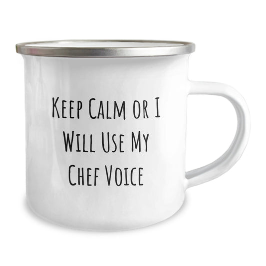 Funny Chef Gifts for Dad - Keep Calm Or I Will Use My Chef Voice Funny Camping Mug, Perfect Unique Gifts from Men to Father on Father's Day, 12 oz Stainless Steel with Enamel Finish - Image 2