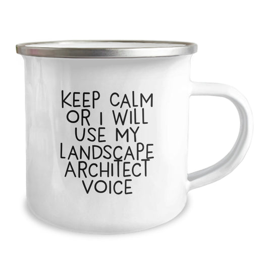 Landscape Architect Humor Gifts from Friends for Birthday, Keep Calm Or I Will Use My Landscape Architect Voice Camping Mug, Funny Quote - Image 2