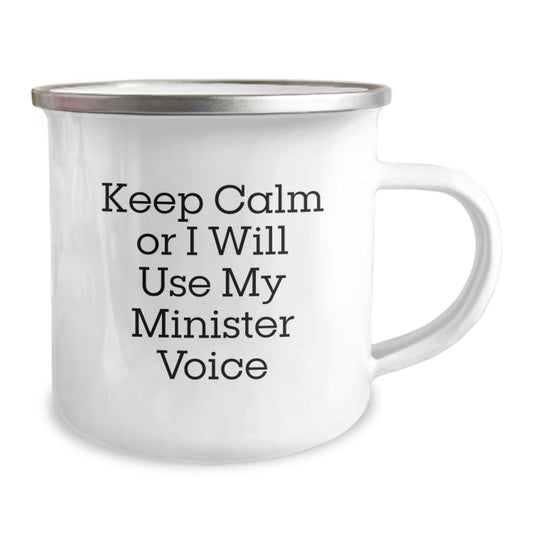 Funny Minister Gifts for Men - Camping Mug with 'Keep Calm Or I Will Use My Minister Voice' Quote - Unique Birthday Unique Gifts from Family to Minister Friends - Image 2