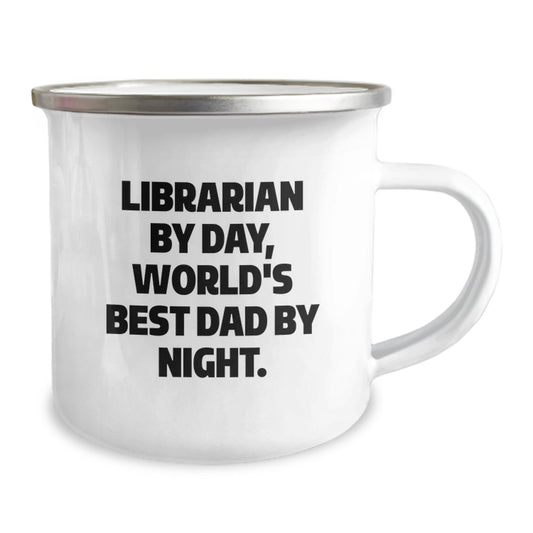 Librarian Gifts from Friends - Funny Quote - Camping Mug for Birthday - 'Librarian By Day, World's Best Dad By Night.' - Image 2